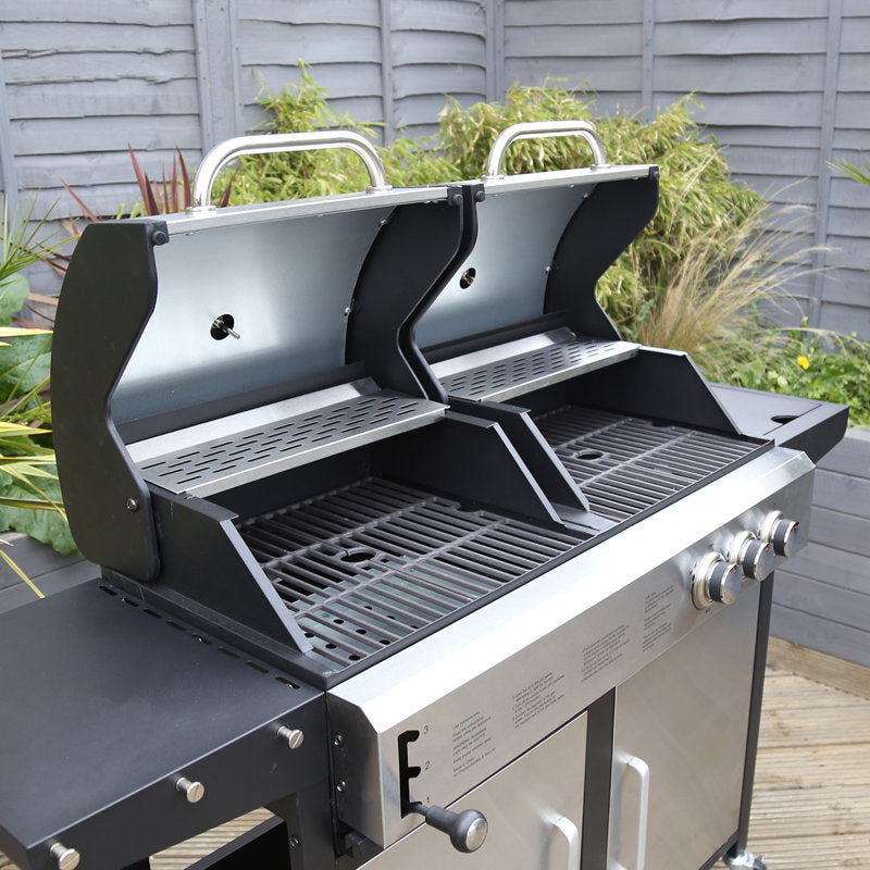 2+1 Burner Gas Grill & Charcoal Grill BBQ - Stainless Steel
