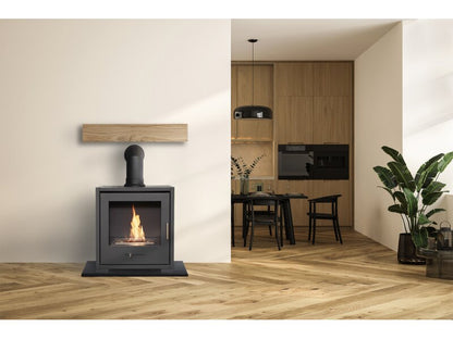 OKO S3 Bio Ethanol Stove in Charcoal Grey with Angled Stove Pipe