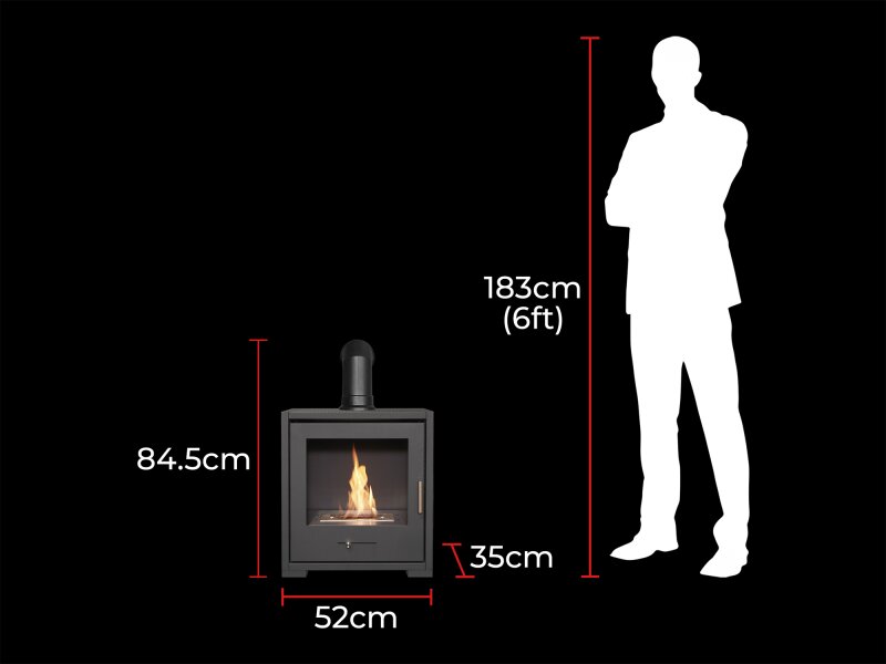 OKO S3 Bio Ethanol Stove in Charcoal Grey with Angled Stove Pipe