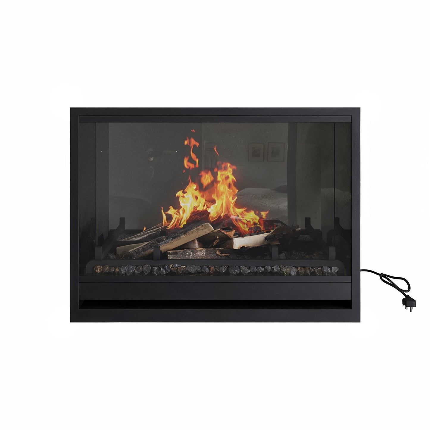 Premium Black 3-Sided Inset Electric Media Wall Fire Place with LCD Flame - 31 Inch - AmberGlo