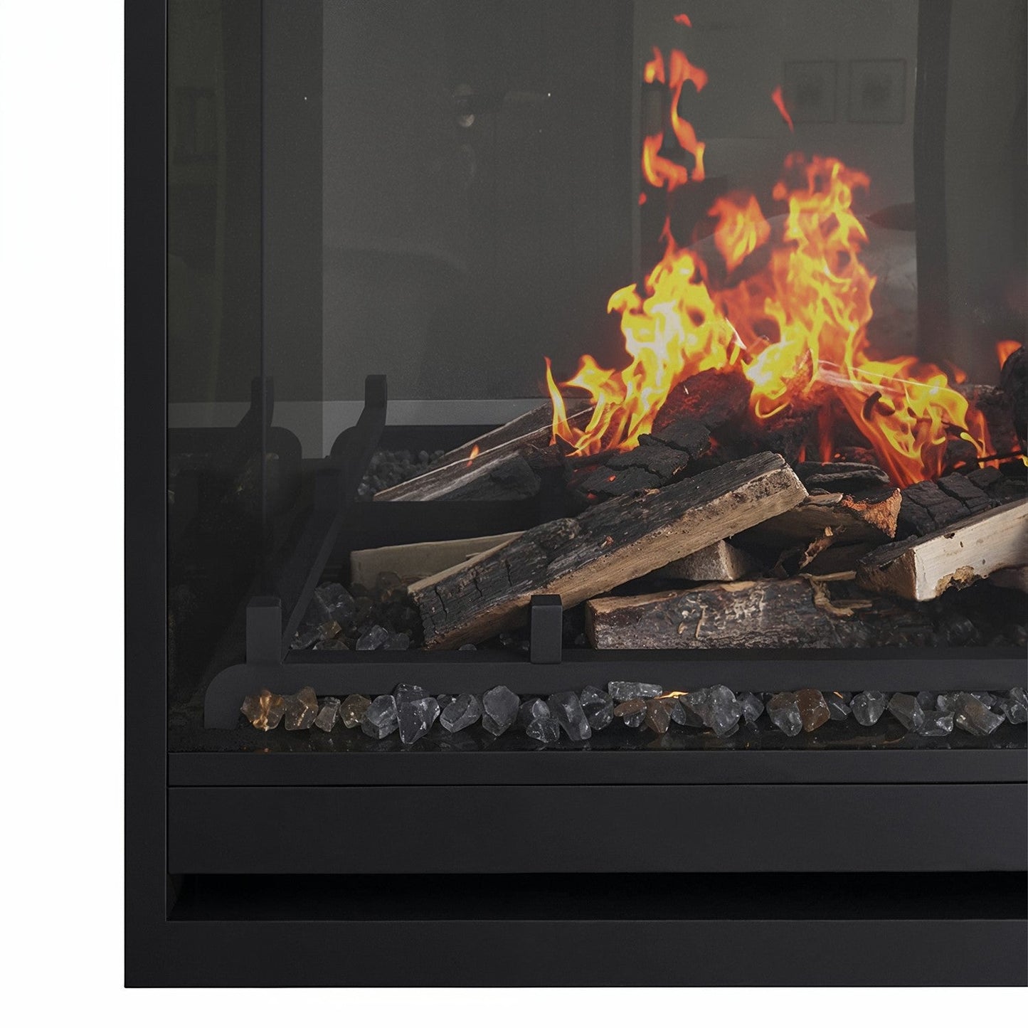 Premium Black 3-Sided Inset Electric Media Wall Fire Place with LCD Flame - 31 Inch - AmberGlo