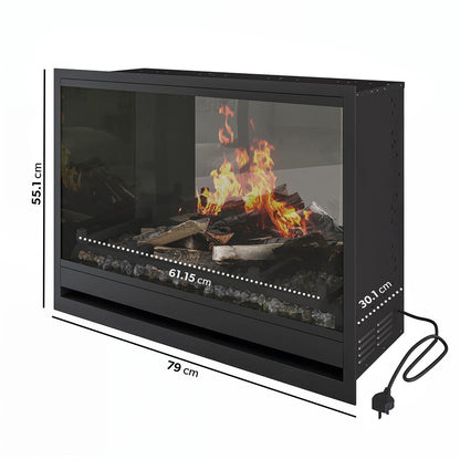 Premium Black 3-Sided Inset Electric Media Wall Fire Place with LCD Flame - 31 Inch - AmberGlo