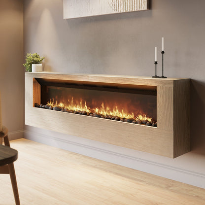 Wall-Mounted Electric Fire with Oak Surround and Remote Control - 70 Inch - AmberGlo
