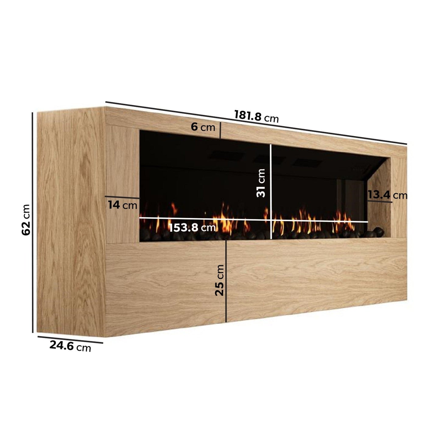Wall-Mounted Electric Fire with Oak Surround and Remote Control - 70 Inch - AmberGlo