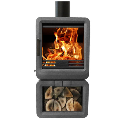 Mazona Heatwave Grey 5kW Multifuel Stove Log Store, Woodburning, Freestanding, Eco Design Approved, Defra Approved