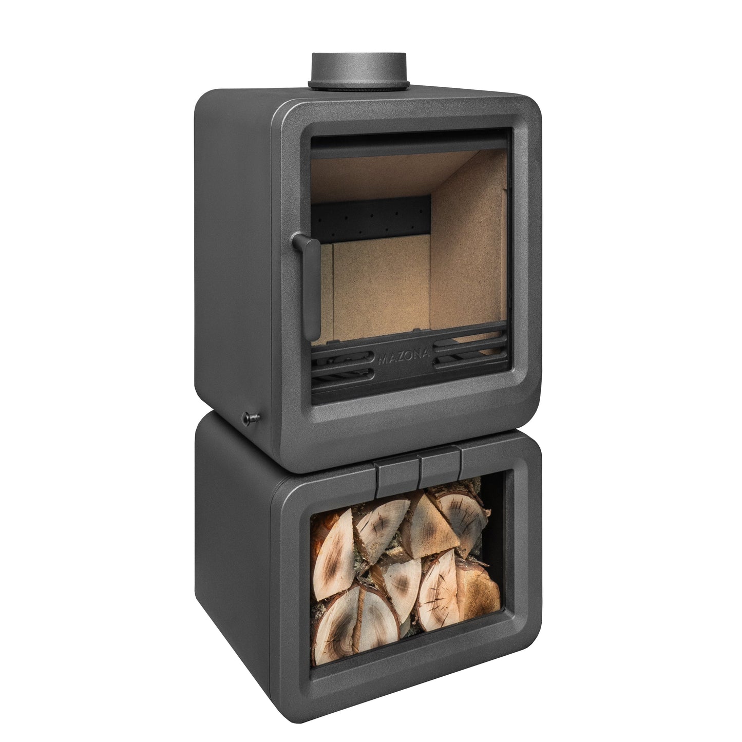 Mazona Heatwave Grey 5kW Multifuel Stove Log Store, Woodburning, Freestanding, Eco Design Approved, Defra Approved