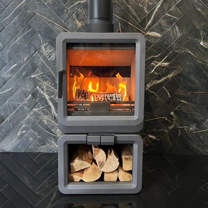 Mazona Heatwave Grey 5kW Multifuel Stove Log Store, Woodburning, Freestanding, Eco Design Approved, Defra Approved
