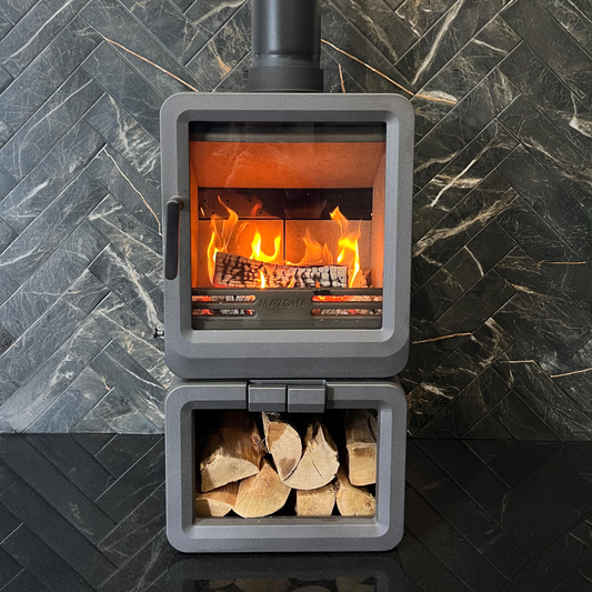 Mazona Heatwave Grey 5kW Multifuel Stove Log Store, Woodburning, Freestanding, Eco Design Approved, Defra Approved