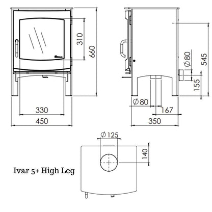 Dik Geurts Ivar 5 Wood Burning Stove 5kW (multifuel via kit)